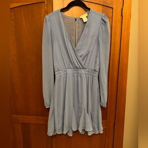 Altar'd State Blue Ruffled Wrap Dress with Bishop Sleeves - size XS